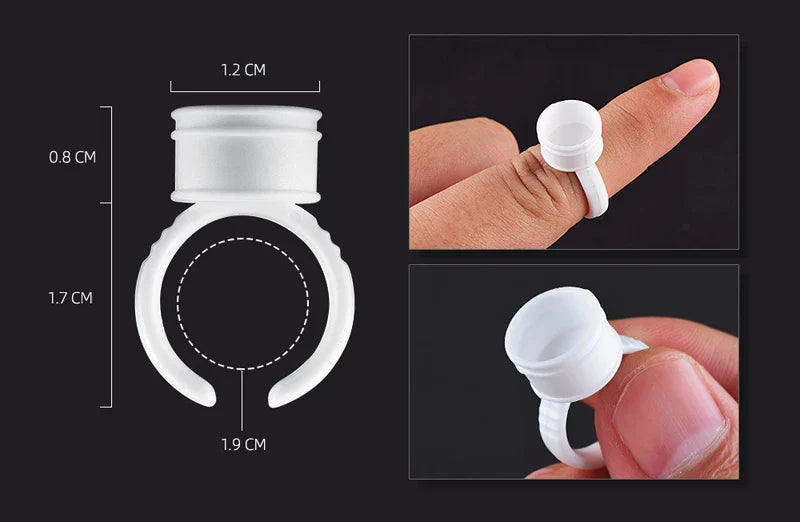 100pcs Disposable Plastic Pigment Rings — 3 Sizes White Ink Holders for Eyebrow Permanent Makeup