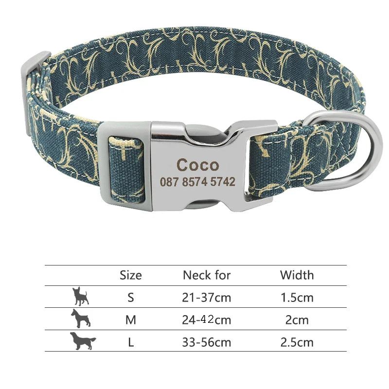Adjustable Nylon Dog & Cat Collar – Personalized ID Collar with Engraved Name Buckle, Anti-Lost for Small, Medium & Large Pets