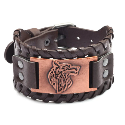 Totem Design Wide Leather Pirate Compass Bracelet - Men's Celtic Viking Jewelry, Party Gift Accessories