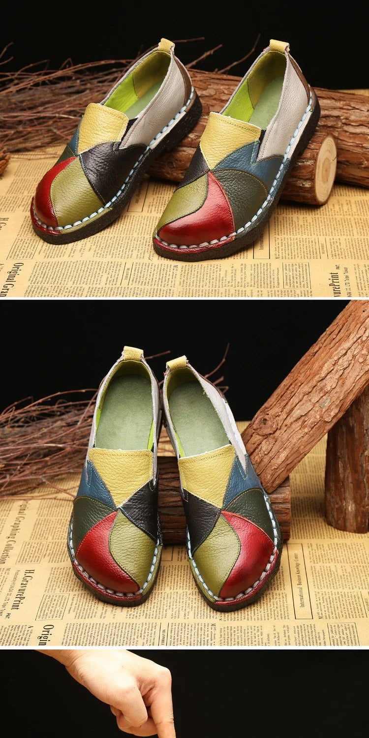WOIZGIC Women’s Genuine Leather Loafers – Colorful Non-Slip Moccasin Flats Plus Size 42
