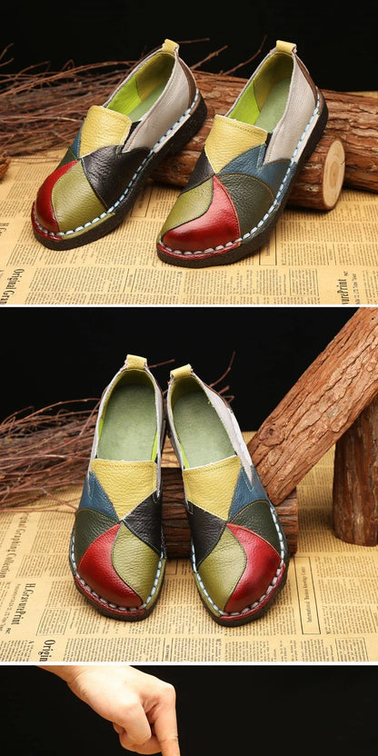 WOIZGIC Women’s Genuine Leather Loafers – Colorful Non-Slip Moccasin Flats Plus Size 42