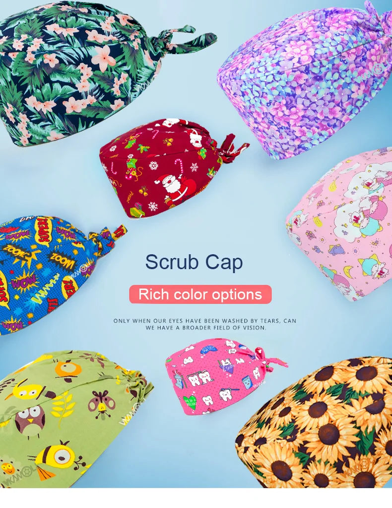 Cartoon Printed Clinical Scrub Caps – Surgery Hats for Men, Nurses & Pet Clinics