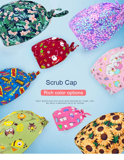Cartoon Printed Clinical Scrub Caps – Surgery Hats for Men, Nurses & Pet Clinics