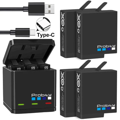 Original Probty Battery & Triple Charger for GoPro Hero 7/6/5 Black – Camera Power Accessory