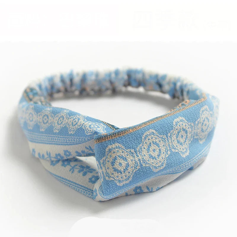 Bohemian Print Headbands for Women & Girls – Vintage Cross Turban Bandana Hair Accessories for Summer