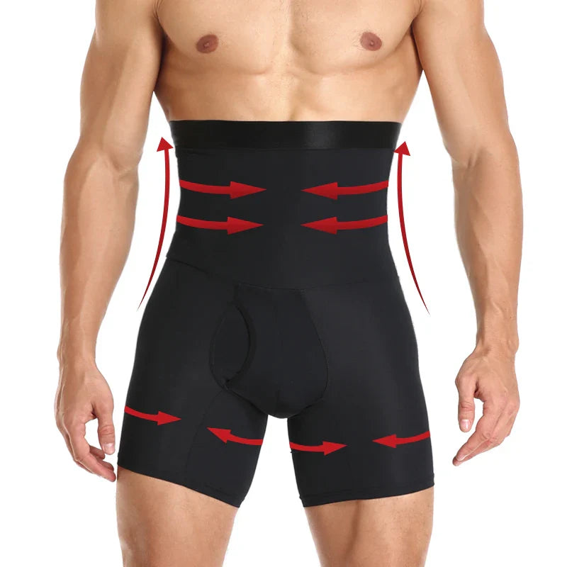 Men's High Waist Tummy Control Compression Shorts - Slimming Body Shaper Boxer Underwear