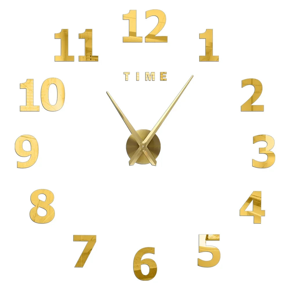 3D DIY Wall Clock - Modern Acrylic Mirror Sticker Quartz Clock For Living Room Decor With Silent Movement