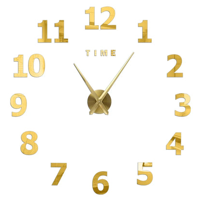 3D DIY Wall Clock - Modern Acrylic Mirror Sticker Quartz Clock For Living Room Decor With Silent Movement
