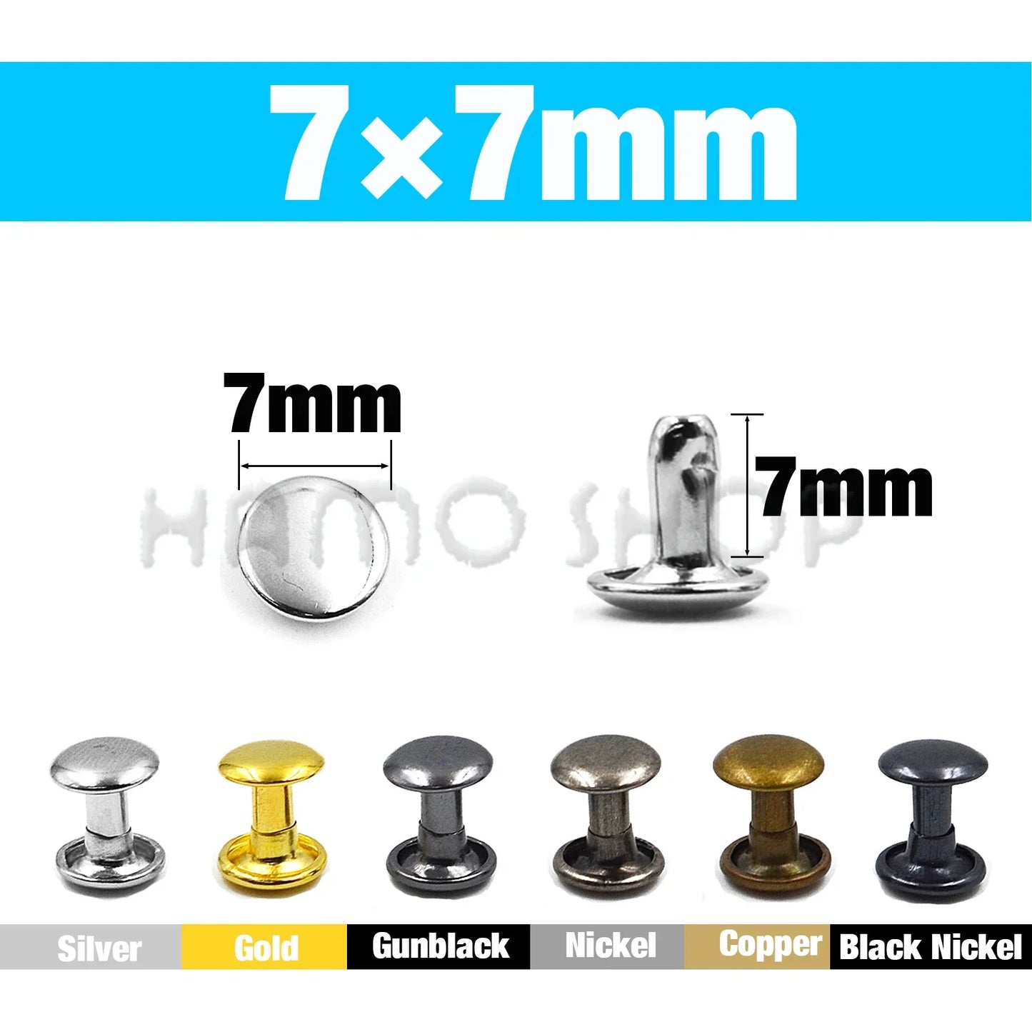 100Set Metal Double Cap Rivets - 5-15mm Round Stud Nails for Leathercraft, Shoes, Bags, Belts, Clothing & DIY Repairs