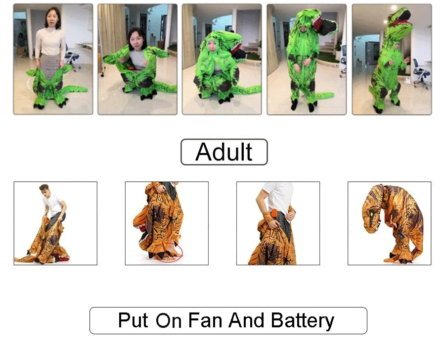 T-Rex Inflatable Tyrannosaurus Dinosaur Costume – Kids and Adult Role-Playing Fancy Dress for Halloween and Parties