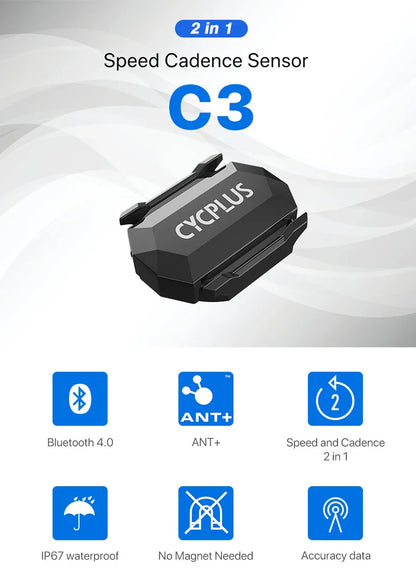 CYCPLUS Dual Sensor Bike Computer — Cadence & Speedometer with ANT+ Bluetooth, Waterproof GPS Cycling Accessory