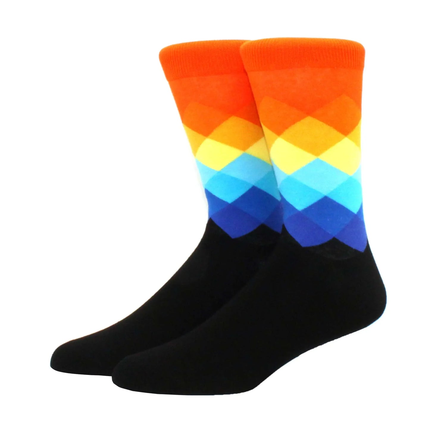 Men’s Funny Argyle Diamond Pattern Cotton Socks – Large Size 3D Geometric Crew Tube Socks, Combed Cotton Casual Novelty Socks