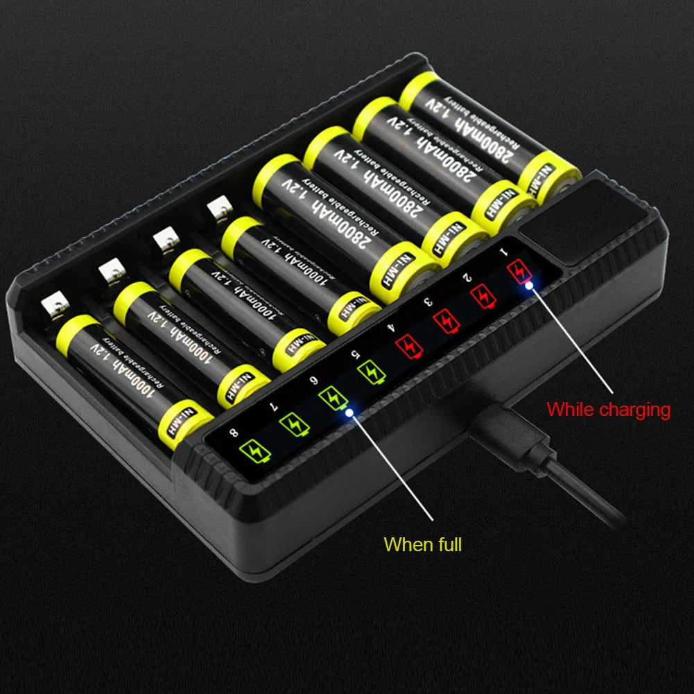 Intelligent LED Smart Battery Charger – 8-Slot NiMH Charger for 1.2V AA/AAA Rechargeable Batteries