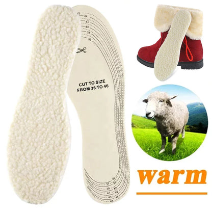 Wool Heated Insoles for Kids & Adults – Thermal Thickened Artificial Cashmere Shoe Inserts for Winter Snow Boots