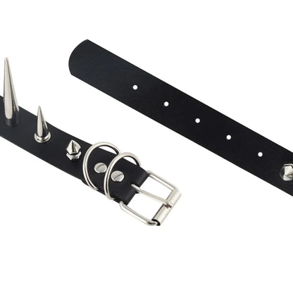 Punk Long Spike Choker – Studded Faux Leather Collar for Men & Women, Goth Rivet Necklace