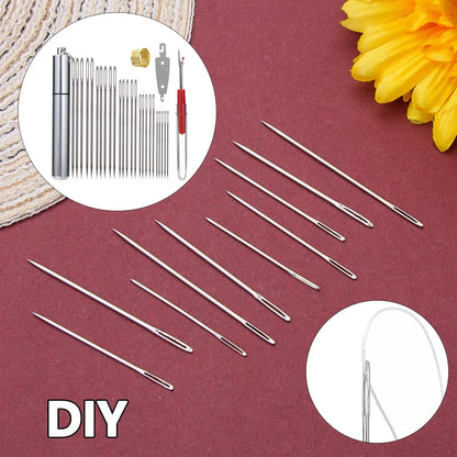 29PCS Large Eye Sewing Needle Set – Stainless Steel Hand Needles Kit for Cross Stitch, Embroidery & DIY Craft Sewing Tools