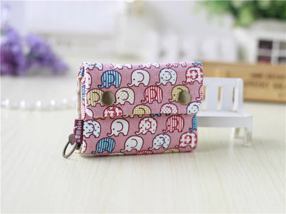 Handmade Three-Fold Fabric Wallet — Short Zipper Purse for Women & Men, Multi-Function Card & Key Holder for Teens