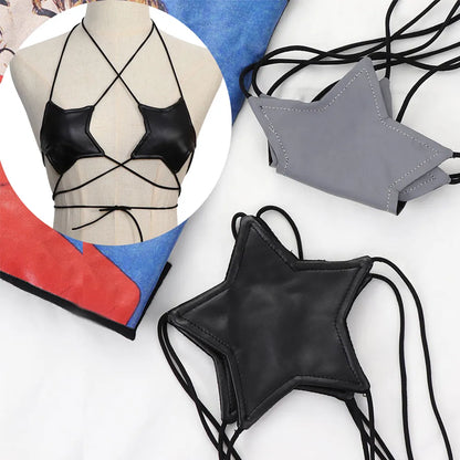 Turn Heads: Sexy Leather Star Shape Strappy Bra - Reflective Silver Nightclub Vest for Women, Bustier Crop Top Bralette