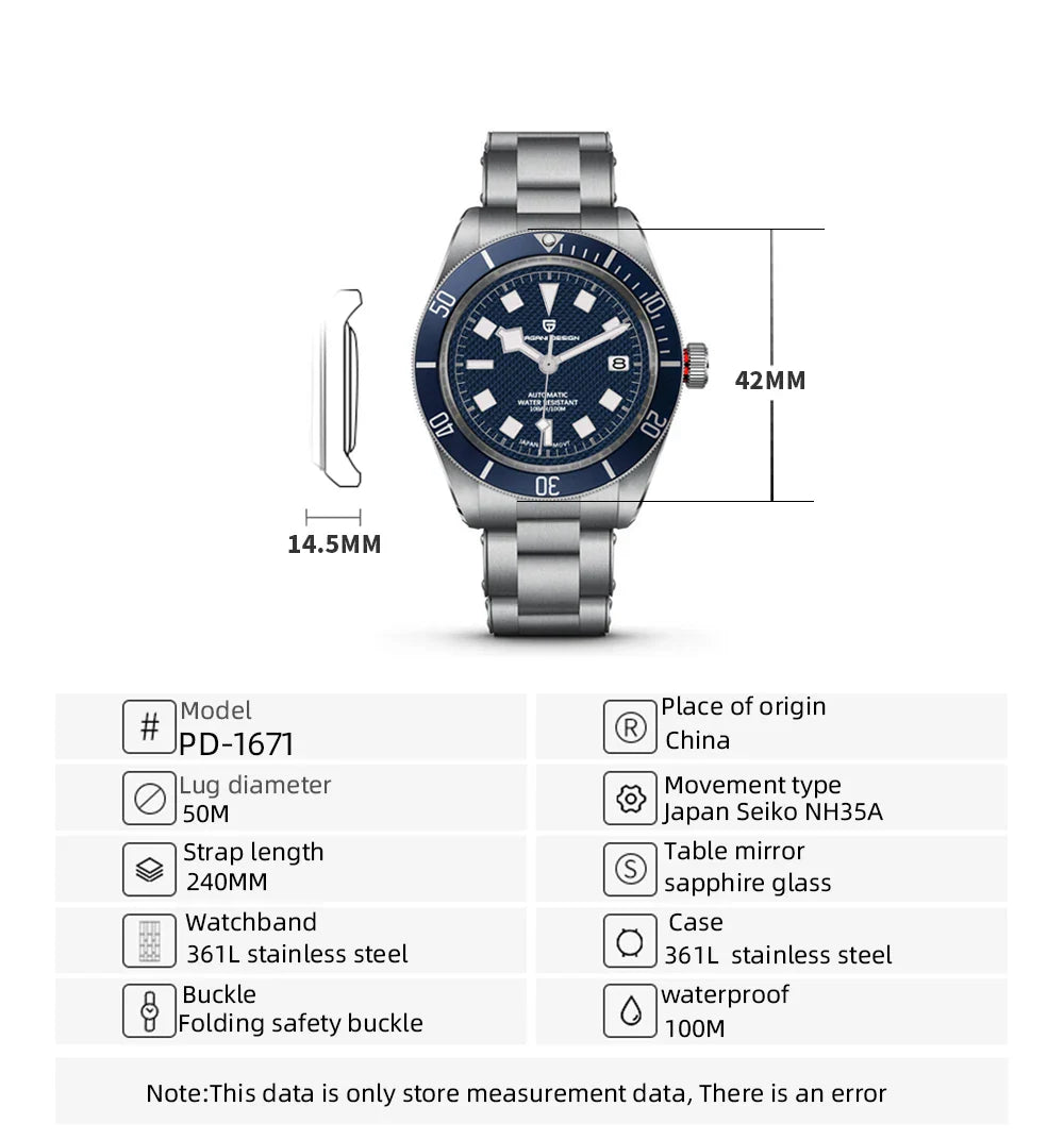 PAGANI DESIGN 2025 BB58 Men's Watch – Retro Automatic NH35A Mechanical, Luxury 100M Waterproof Wristwatch