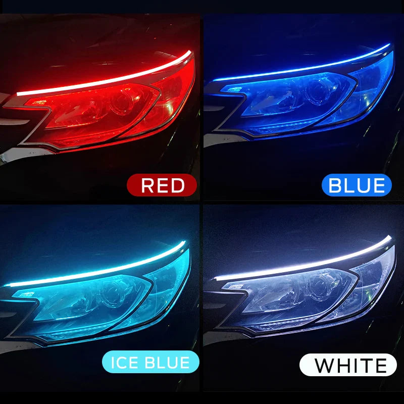 2pcs LED DRL Car Daytime Running Light - Flexible Waterproof Strip with White Daytime Running and Yellow Turn Signal/Brake Flow Lights - 12V Auto Headlights