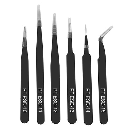 6PCS Anti-Static Stainless Steel Tweezers Set — Repair & Model Making Hand Tools