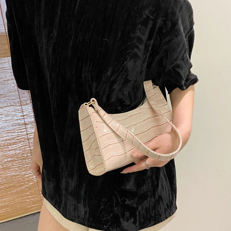 Fashion PU Leather Handbag for Women – Alligator Pattern Small Underarm Messenger Bag & Purse