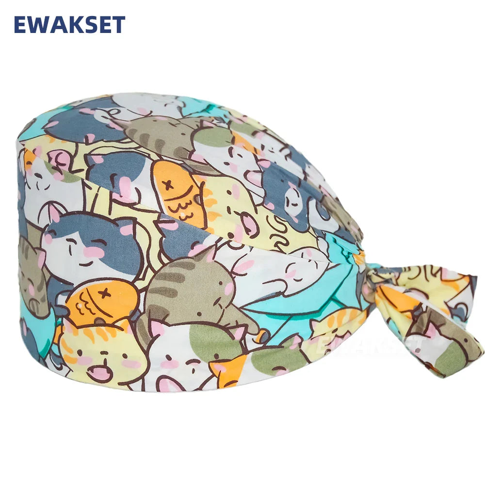 Unisex Soft Scrub Cap – Cartoon Print Surgical Hat for Men and Women, Operating Room Nursing Accessories