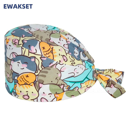 Unisex Soft Scrub Cap – Cartoon Print Surgical Hat for Men and Women, Operating Room Nursing Accessories