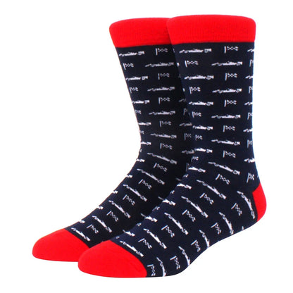 Men's Colorful Combed Cotton Jacquard Crew Socks - Striped Business Casual Dress Socks