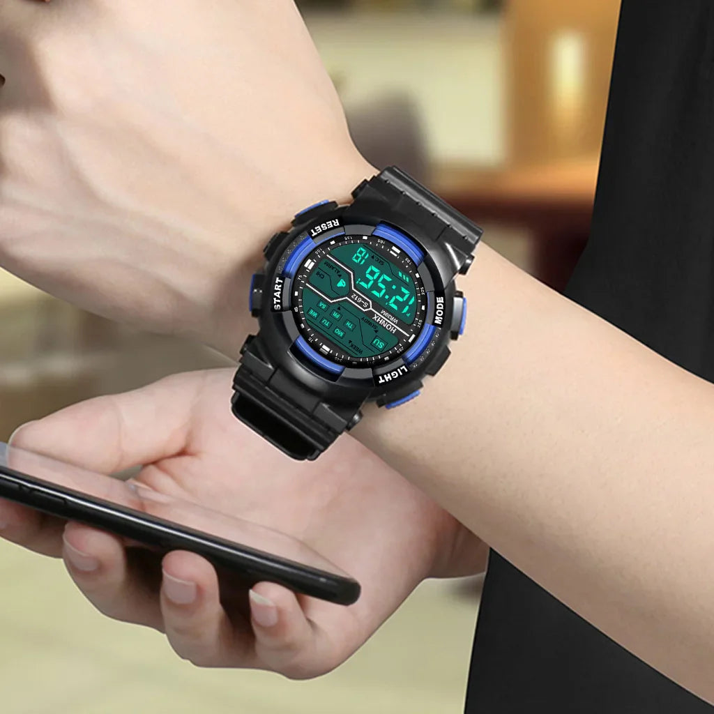 Men's Outdoor Sports Watch – Waterproof LED Military Digital Wristwatch with Luminous Large Screen