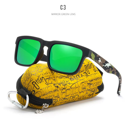 KDEAM Polarized Men’s Sunglasses – Matte Black Frame with Painting Temples & Protective Case