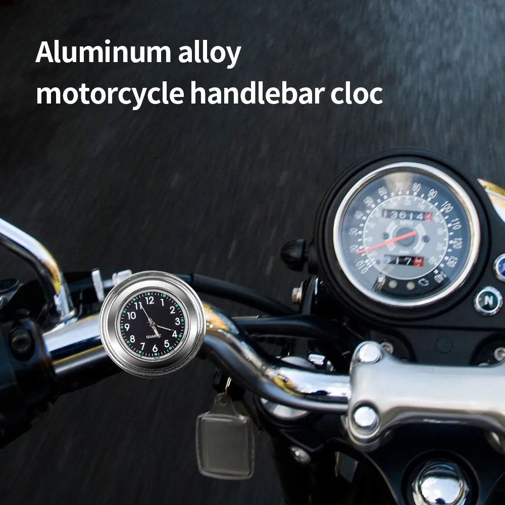 Chrome Waterproof Motorcycle Clock - 7/8" Handlebar Mount Quartz Watch with Luminous Dial - Aluminum Moto Accessory