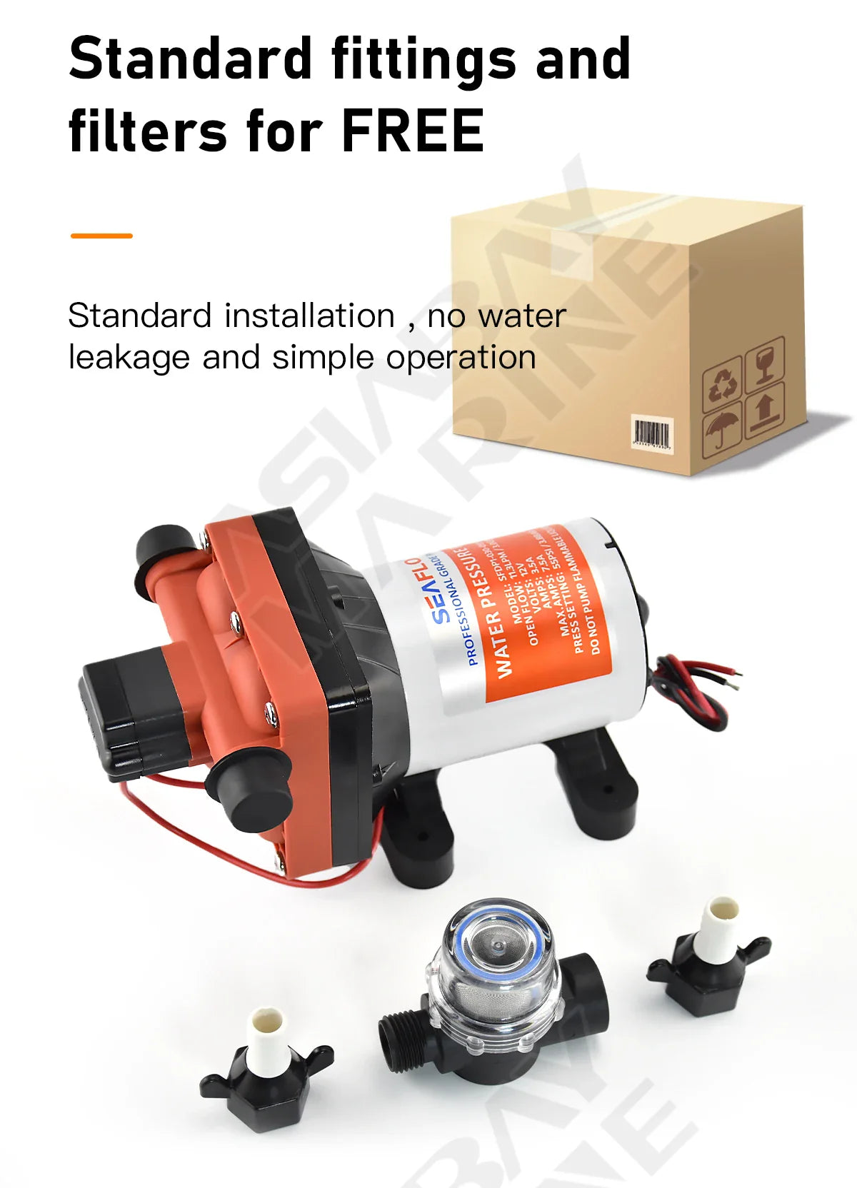 SEAFLO 42 Series Diaphragm Water Pump – 3.0GPM, 55PSI, 12V Electric Pump for Yacht, Boat, Marine, RV, Caravan, High Pressure, 4 Chamber