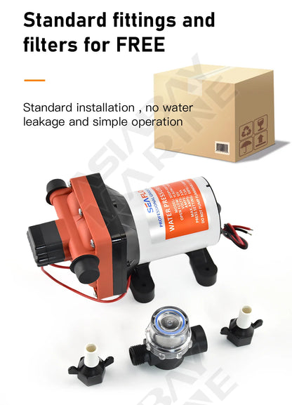 SEAFLO 42 Series Diaphragm Water Pump – 3.0GPM, 55PSI, 12V Electric Pump for Yacht, Boat, Marine, RV, Caravan, High Pressure, 4 Chamber