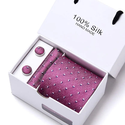 100% Silk Tie Gift Set - Classic Striped Wedding Necktie with Handkerchief for Men