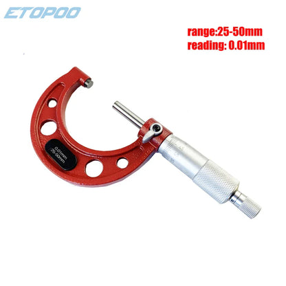 Outside Micrometer Set 0–100mm (4-Piece) — 0.01mm Graduation, Ratchet Stop with Standards