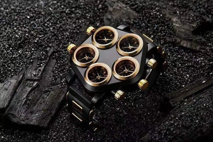 Five Movement Men's Quartz Watch – Large Dial Hip Hop Punk Style Sport Watch for Men