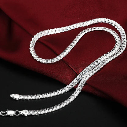 DOTEFFIL 925 Sterling Silver Side Chain Necklace & Bracelet – 6mm, 8-24 Inch, Fashion Charm Wedding Jewelry for Women & Men