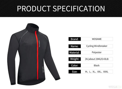 WOSAWE Men's Windproof Waterproof Cycling Jacket – Reflective MTB Bike Windbreaker & Vest