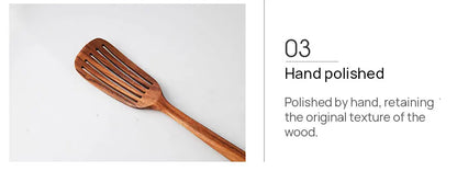 1-9pcs Teak Wood Tableware Set – Natural Wooden Cooking Spoons, Colander Spoon & Soup Skimmer Kitchen Tool Kit