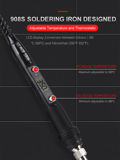 JCD 220V 80W LCD Electric Soldering Iron 908S – Adjustable Temperature with Quality Tips & Soldering Kit