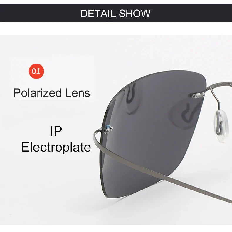 Krasivyy Rimless Square Polarized Sunglasses – Ultralight Pure Titanium, Brand Design for Men, Driving Sun Glasses, Oculos De Sol