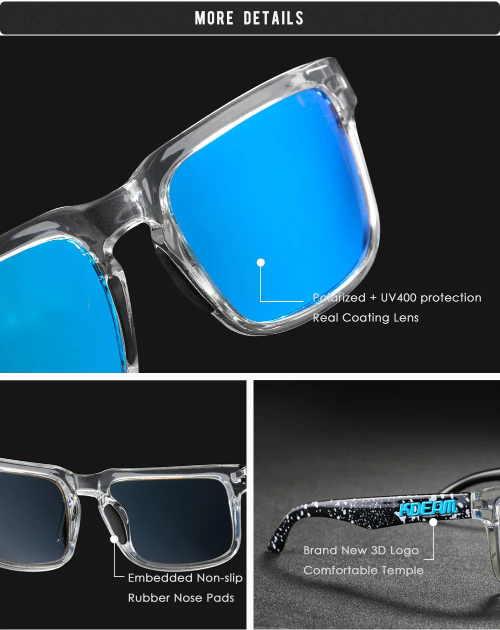 KDEAM Photochromic & Polarized Sunglasses - Category 3 Polarization, Unique Frame Surface Eyewear for Men & Women with Case