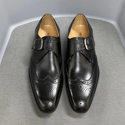 Men’s Luxury Leather Dress Shoes – Italian Wingtip Oxfords & Monk Strap Buckle Brogue for Business, Wedding & Formal Wear