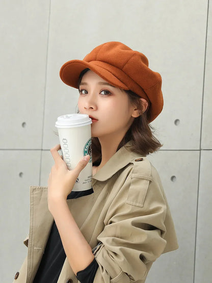 Autumn & Winter Wool Hats for Women – Solid Plain Octagonal Newsboy Cap & Casual Beret for Men & Ladies