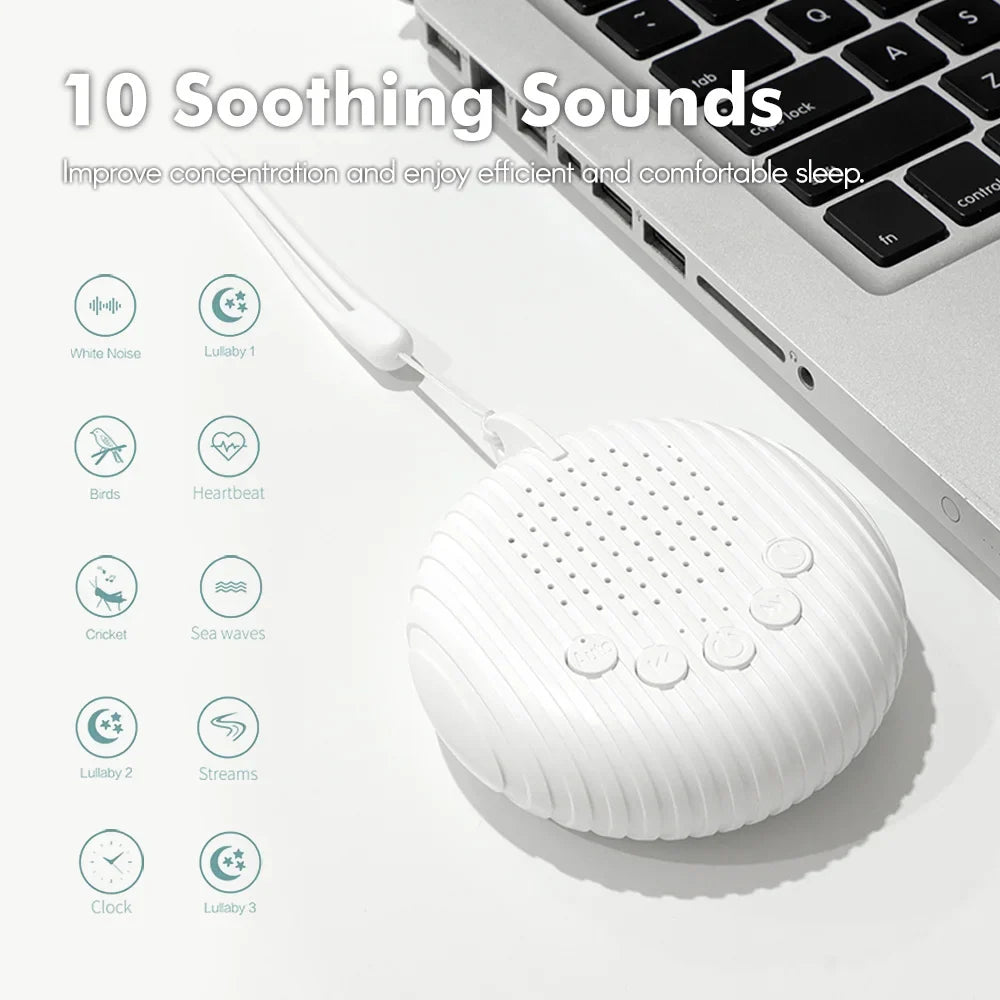 Portable White Noise Sound Machine | Baby Sleep Machine with 10 Soothing Sounds | Volume Adjustable | Built-in Rechargeable Battery
