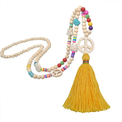 Wooden Bead Tassel Long Necklace - Bohemian Summer Beach Sweater Chain for Women | Mother's Day Gift