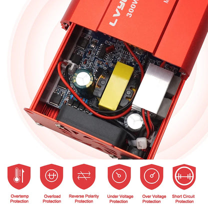 300W Car Power Inverter - DC 12V to AC 110V/220V Dual USB Adapter Converter with Modified Sine Wave, EU & US Sockets
