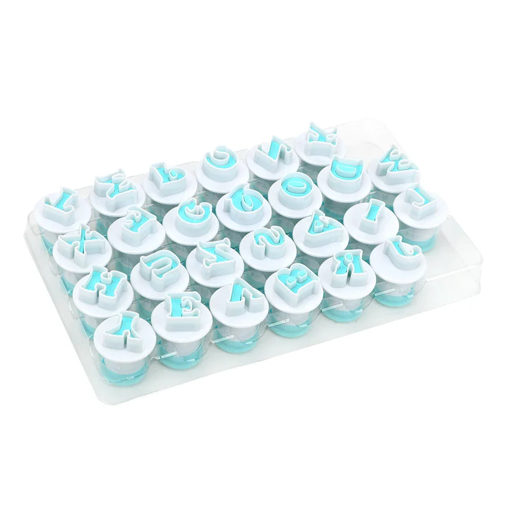 26Pcs/set Capital Letters Fondant Cake Mold: Upper & Lowercase Alphabet Cookie Cutter Set - Plastic Plunger Cookie Mould