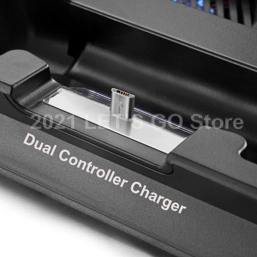 PS4 Slim Vertical Stand — Cooling Fan & Controller Charging Dock Station